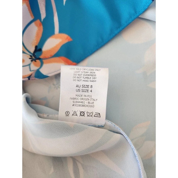 NWD Scanlan Theodore Leafy Print Asymmetrical Hem Dress Size US 4 Blue - Picture 14 of 15